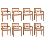 Set Pranzo Giardino 9pz con Cuscini Bianchi Legno Massello Teak