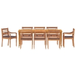 Set Pranzo Giardino 9pz con Cuscini Grigio Scuro Massello Teak