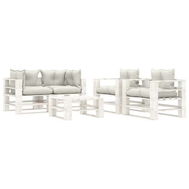 Set Salotto da Giardino Pallet 5 pz con Cuscini Beige in Legno