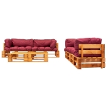 Set Divani da Giardino Pallet 6 pz con Cuscini Rossi in Legno