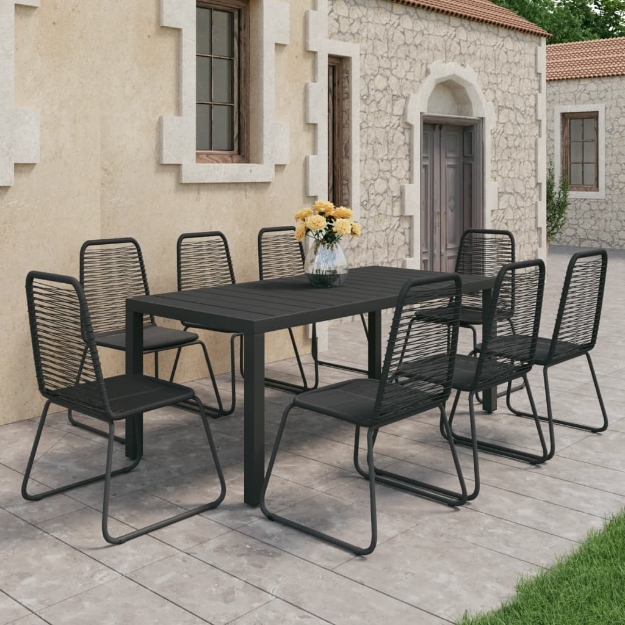 Set da Pranzo da Giardino 9 pz in Rattan PVC Nero