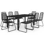 Set da Pranzo da Giardino 9 pz in Rattan PVC Nero