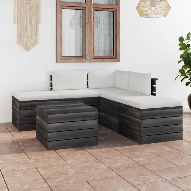 Set Divani da Giardino su Pallet 6 pz con Cuscini Massello Pino