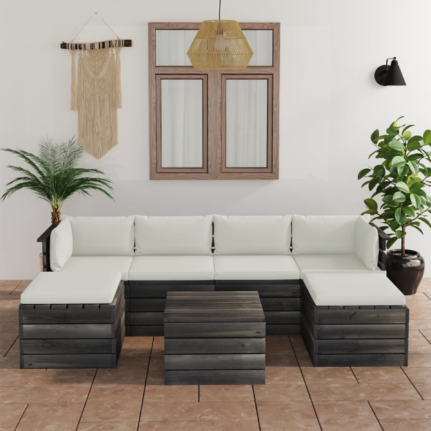 Set Divani da Giardino su Pallet 7 pz con Cuscini Massello Pino