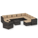 Set Salotto Giardino con Cuscini 12 pz Legno Impregnato Grigio