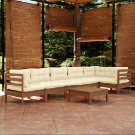 Set Divani da Giardino 7 pz con Cuscini Miele Legno di Pino