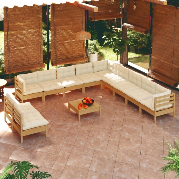 Set Divani da Giardino 12 pz con Cuscini Miele Legno di Pino