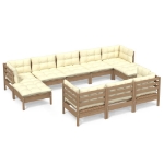 Set Divani da Giardino 10 pz con Cuscini Miele Legno di Pino