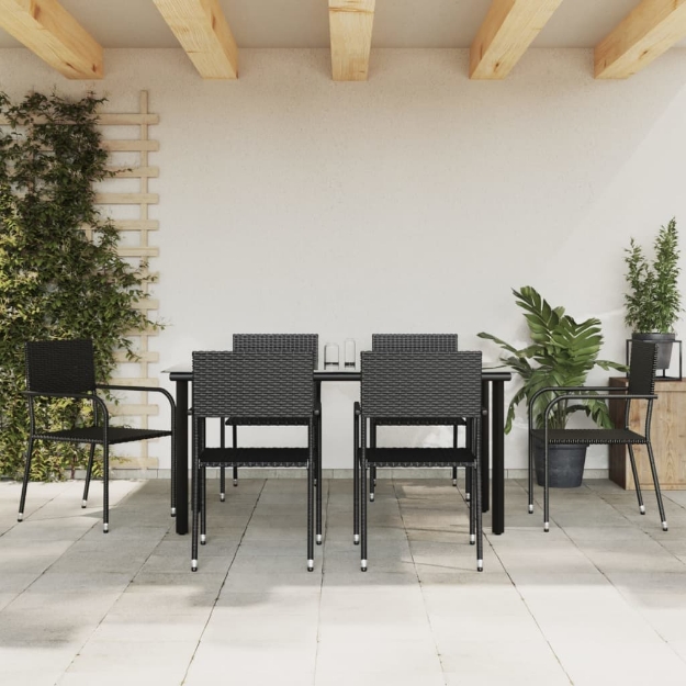 Set da Pranzo da Giardino 7 pz Nero in Polyrattan