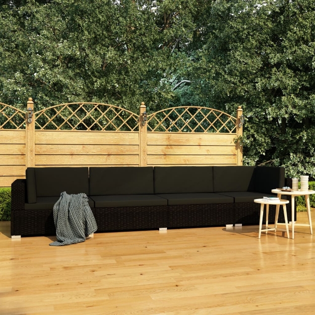 Set Divani da Giardino 4 pz con Cuscini in Polyrattan Nero