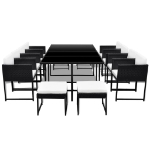 Set da Pranzo da Giardino 13 pz con Cuscini in Polyrattan Nero