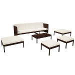 Set Divani da Giardino 6 pz con Cuscini in Polyrattan Marrone