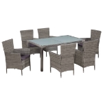 Set da Pranzo per Esterni 7 pz con Cuscini in Polyrattan Grigio