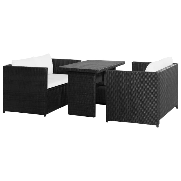 Set Divani da Giardino 3 pz con Cuscini in Polyrattan Nero