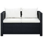 Set Divani da Giardino 3 pz con Cuscini in Polyrattan Nero