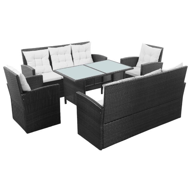 Set Divani da Giardino 5 pz con Cuscini in Polyrattan Nero