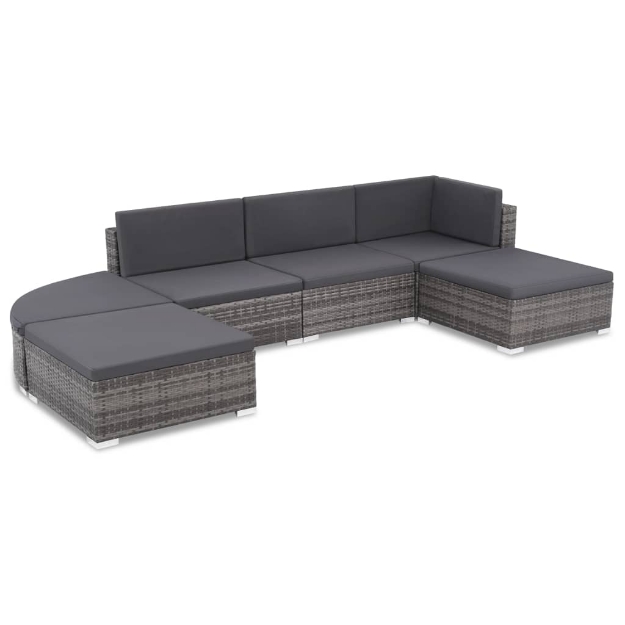 Set Divani da Giardino 6 pz con Cuscini in Polyrattan Grigio