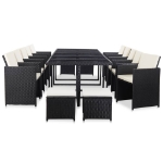 Set da Pranzo da Giardino 15 pz con Cuscini in Polyrattan Nero