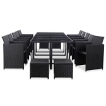 Set da Pranzo da Giardino 15 pz con Cuscini in Polyrattan Nero