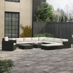 Set Divani da Giardino 13 pz con Cuscini in Polyrattan Nero