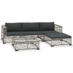 Set Divani da Giardino 5 pz con Cuscini in Polyrattan Grigio