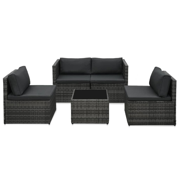 Set Divani da Giardino 5 pz con Cuscini in Polyrattan Grigio