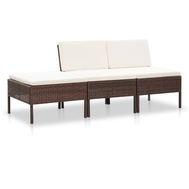 Set Divani da Giardino 3 pz con Cuscini in Polyrattan Marrone