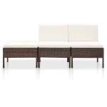 Set Divani da Giardino 3 pz con Cuscini in Polyrattan Marrone