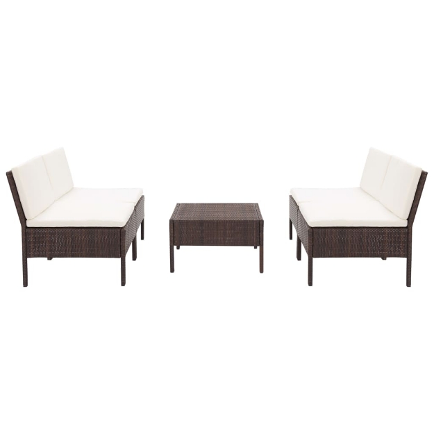 Set Divani da Giardino 5 pz con Cuscini in Polyrattan Marrone