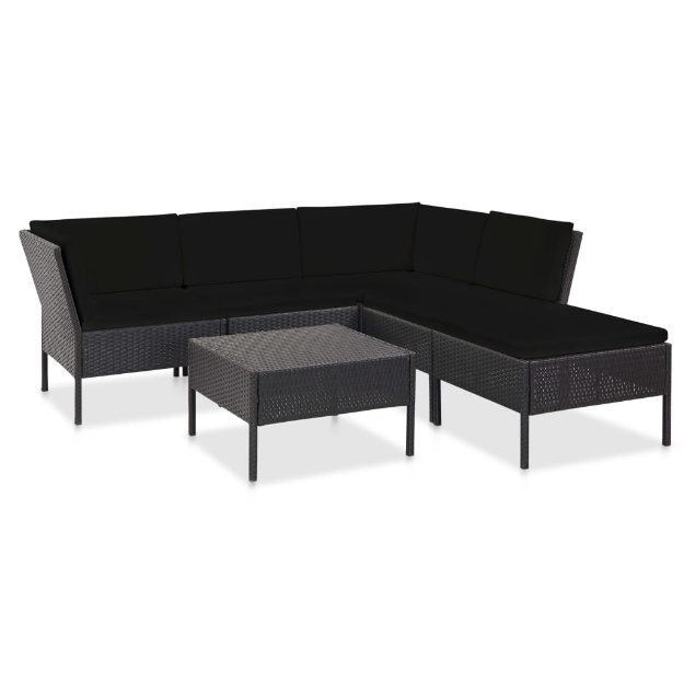 Set Divani da Giardino 6 pz con Cuscini in Polyrattan Nero