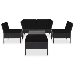 Set Divani da Giardino 6 pz con Cuscini in Polyrattan Nero