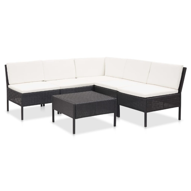 Set Divani da Giardino 6 pz con Cuscini in Polyrattan Nero