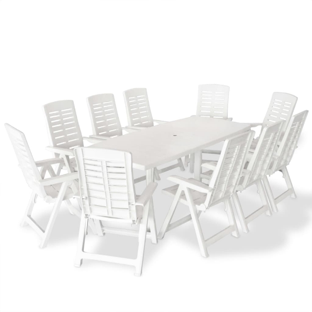 Set da Pranzo da Giardino 11 pz in Plastica Bianco