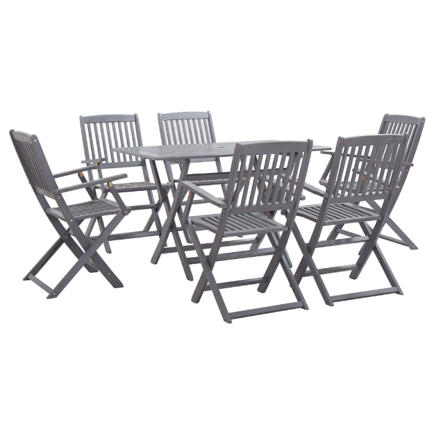 Set da Pranzo per Giardino 7 pz Legno Massello di Acacia Grigio