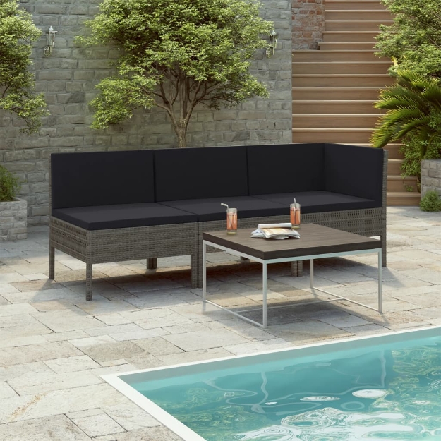 Set Divani da Giardino 3 pz con Cuscini in Polyrattan Grigio