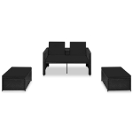 Set Divani da Giardino 3 pz con Cuscini in Polyrattan Nero