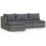 Set Divani da Giardino 4 pz con Cuscini in Polyrattan Grigio