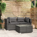 Set Divani da Giardino 3 pz con Cuscini in Polyrattan Grigio