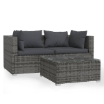 Set Divani da Giardino 3 pz con Cuscini in Polyrattan Grigio