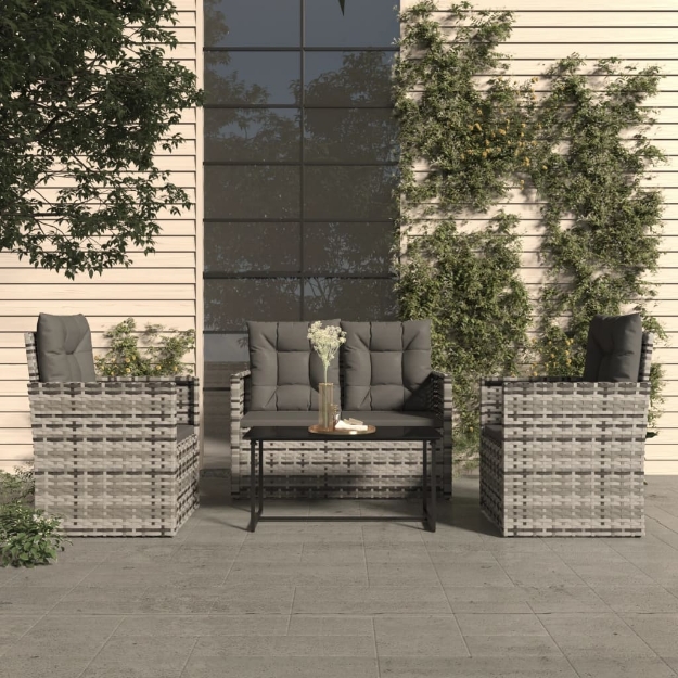 Set Divani da Esterno 4 pz con Cuscini in Polyrattan Grigio