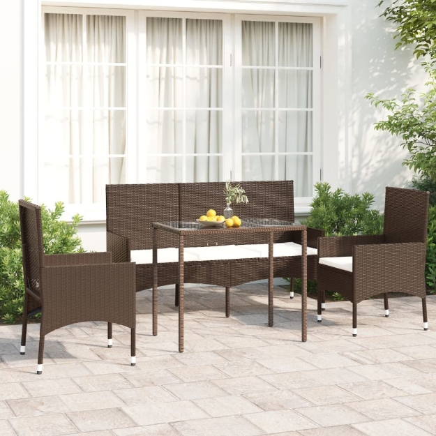 Set Mobili da Giardino 4 pz con Cuscini in Polyrattan Marrone