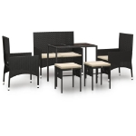 Set Mobili da Giardino 6 pz con Cuscini in Polyrattan Nero