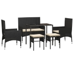 Set Mobili da Giardino 6 pz con Cuscini in Polyrattan Nero