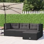 Set Divani da Giardino 4 pz con Cuscini Nero in Polyrattan