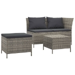 Set Divani da Giardino 3 pz con Cuscini in Polyrattan Grigio