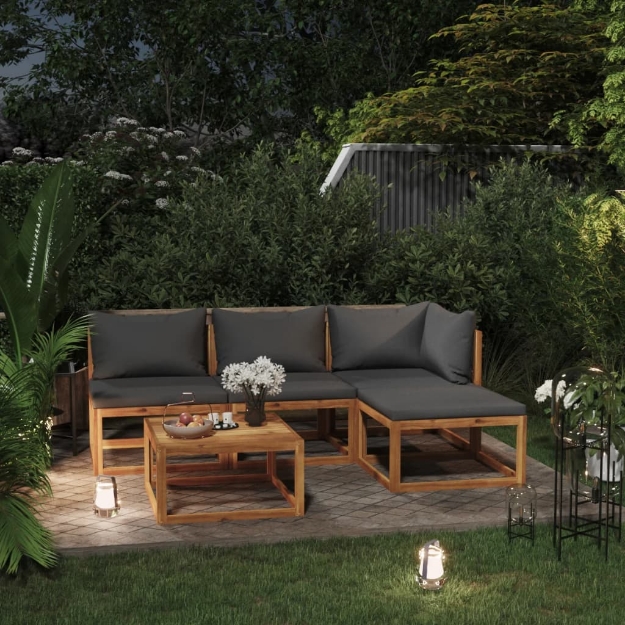 Set Divani da Giardino 5 pz con Cuscini in Massello di Acacia