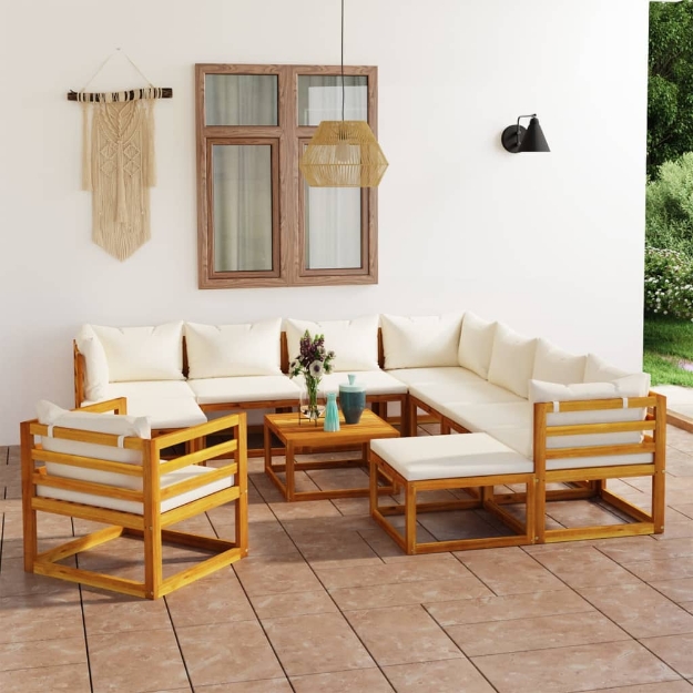 Set Divani da Giardino 12 pz con Cuscini Crema in Legno Acacia