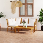 Set Divani da Giardino 4 pz con Cuscini Crema in Legno Acacia