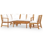 Set Divani da Giardino 5 pz con Cuscini Crema in Legno Acacia