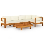 Set Divani Giardino 6 pz Cuscini Bianco Crema in Legno d'Acacia